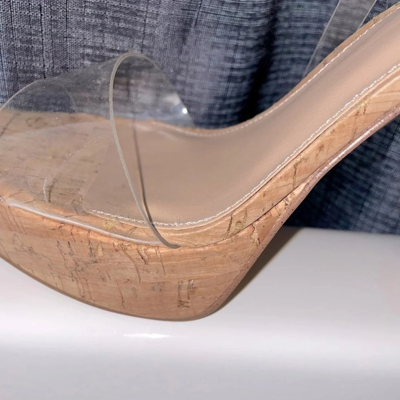 Steve Madden Lessa Clear Platform Ankle Strap  peep toe chunk heels size 10 - Picture 9 of 14